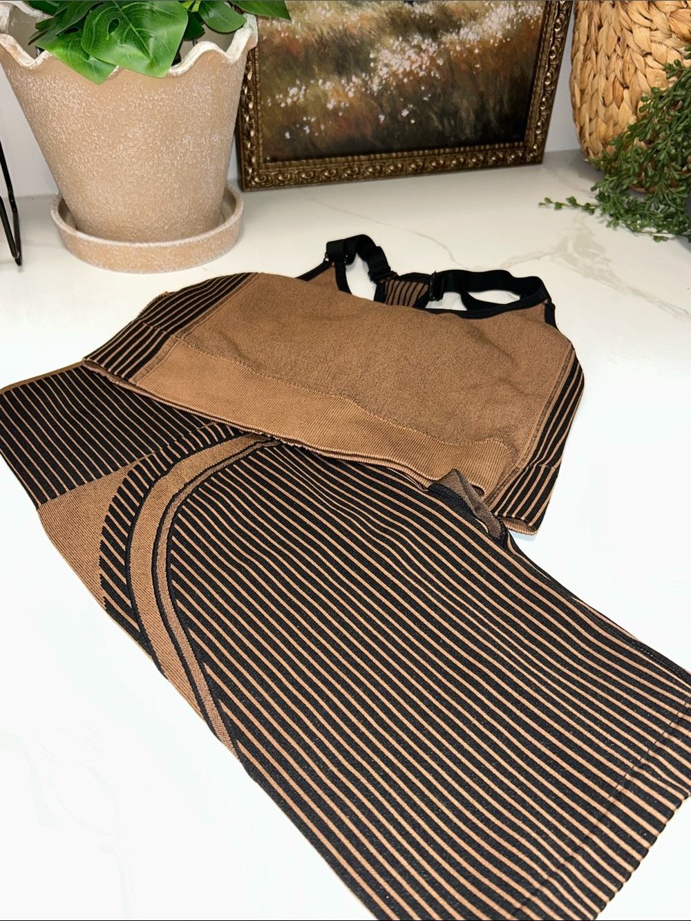 Striped Two-Piece Knit Set in Brown and Black